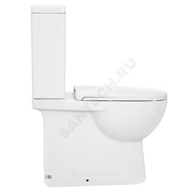 Унитаз-компакт горизонтальный выпуск нижний подвод с арматурой 2/реж слив кнопка с сиденьем дюропласт микролифт белый Quadro Slim Sanita Luxe WC.CC/Quadro/2-SlimDM/WHT.G/S1