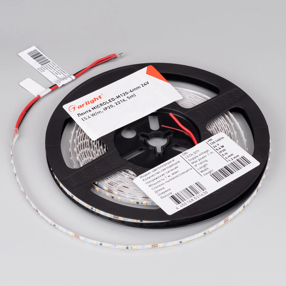 Светодиодная лента MICROLED-M120-4mm 24V Warm2700 (5.4 W/m, IP20, 2216, 5m) (Arlight, узкая) 024422(2)