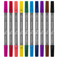 Фломастеры двусторонние BRAUBERG "PREMIUM" "DUAL-TIP", 10 шт., 10 цветов, два наконечника, картонная коробка с европодвесом, 151946