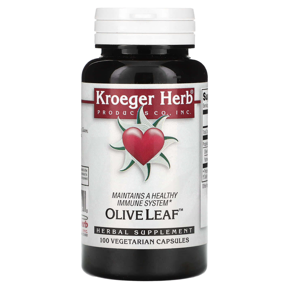 Kroeger Herb Co, Листья оливкового дерева, 100 вегетарианских капсул