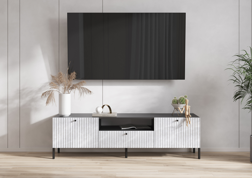 Тумба ТВ Оливия (малая) (металл), Графит, Мрамор Глянец