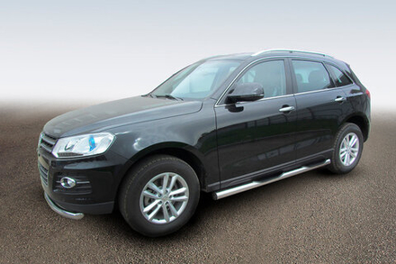 Пороги из нержавейки Zotye T600 (2013-2023) d76 с проступями (черный цвет)
