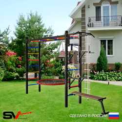 Уличная шведская стенка Sv Sport рукоход У528.2 (Турник/Брусья/Стойка/Скамья/Гнездо 115см/Канат/кольца/лестница)
