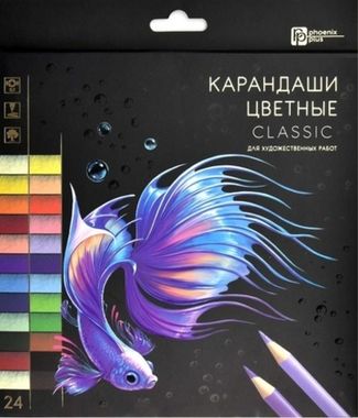 Карандаши 24 цв. (Феникс) КЛАССИК 24 (размер: 18,7*19*0,9 см, форма корпуса: круглая, материал корпуса: светлое дере 64098
