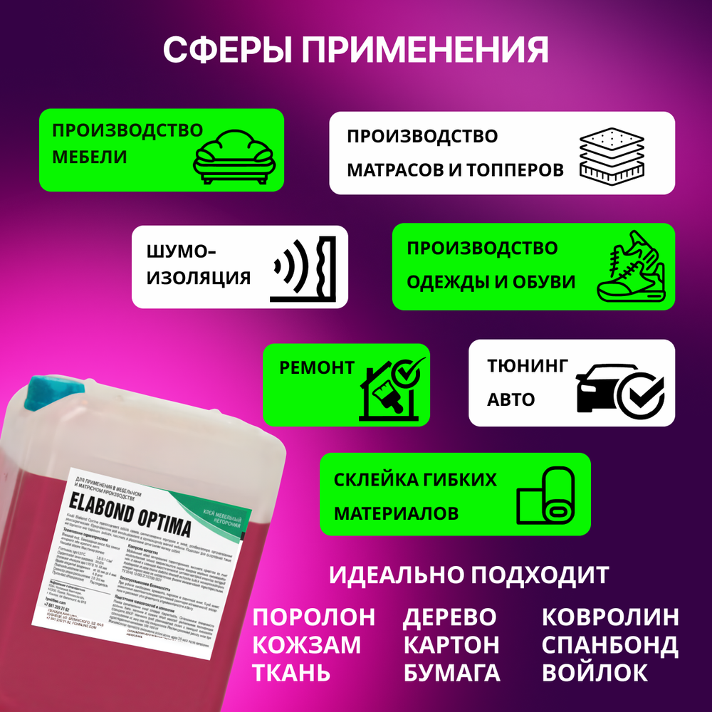 Клей мебельный для поролона, кожи, ткани, кожзама Elabond Optima 5,5 кг (канистра)