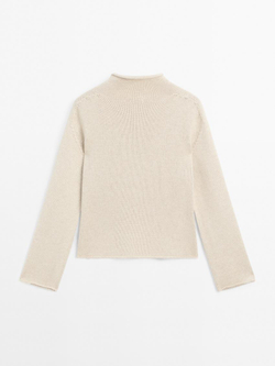 Massimo Dutti Трикотажный свитер с высоким воротником, песочный