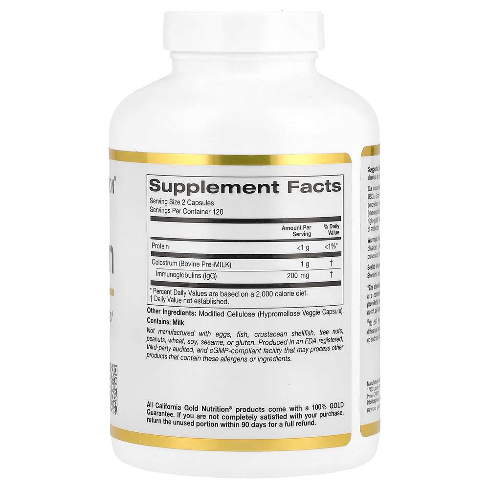 California Gold Nutrition, молозиво с 20% иммуноглобулинов IgG, 240 растительных капсул
