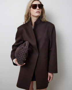 Пальто с асимметричным низом из шерсти и кашемира Диор темный шоколад