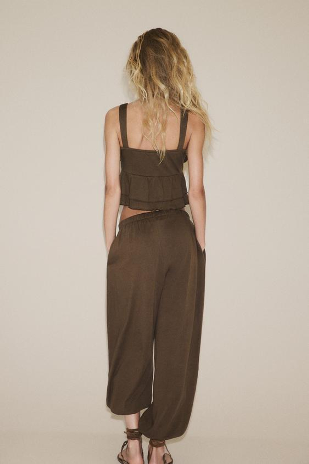 ZARA БРЮКИ-БАГГИ ИЗ ФЛИСА, КОРИЧНЕВЫЙ