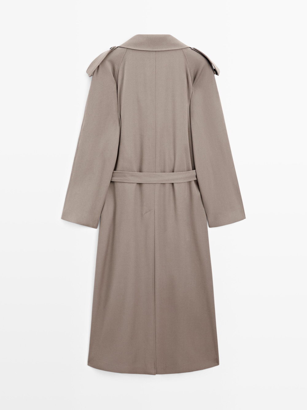 Massimo Dutti Длинное объемное пальто-тренч из 100% шерсти - Limited Edition, оливковый