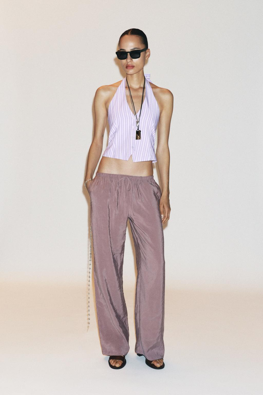 ZARA ТОП-ЖИЛЕТ В ПОЛОСКУ, ЛИЛОВЫЙ/БЕЛЫЙ