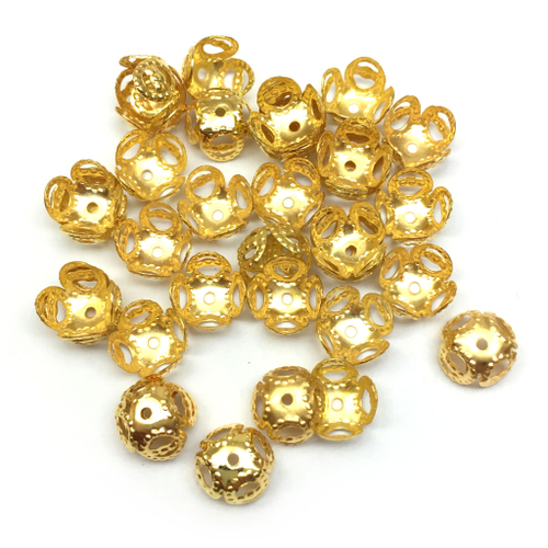 Шапочки для бусин филигрань 9х5 мм (30 шт), под золото