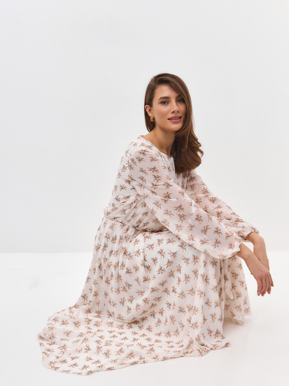 Платье Milana молочное в цветочек