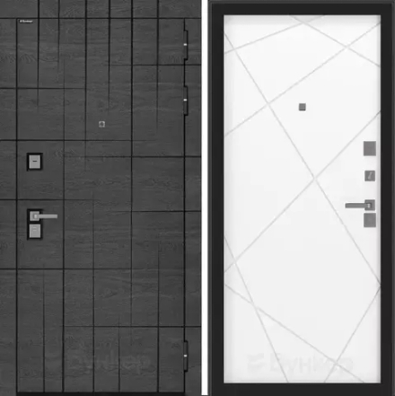 Входная металлическая дверь Бункер BN-09  Дуб майдера горизонт с черной патиной/  ФЛ- 291 белый софт (белый матовый, без текстуры)