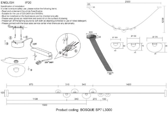 Подвесной светодный светильник Crystal Lux Bosque SP7 L3000 Black/Transparent