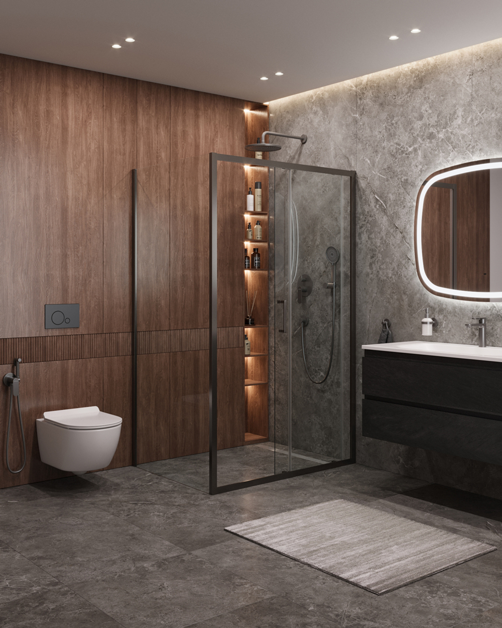 Душевой уголок Cezares MOLVENO-AH-11-140/90-C-GM-IV, 140х90х195, профиль оружейная сталь, прозрачное стекло