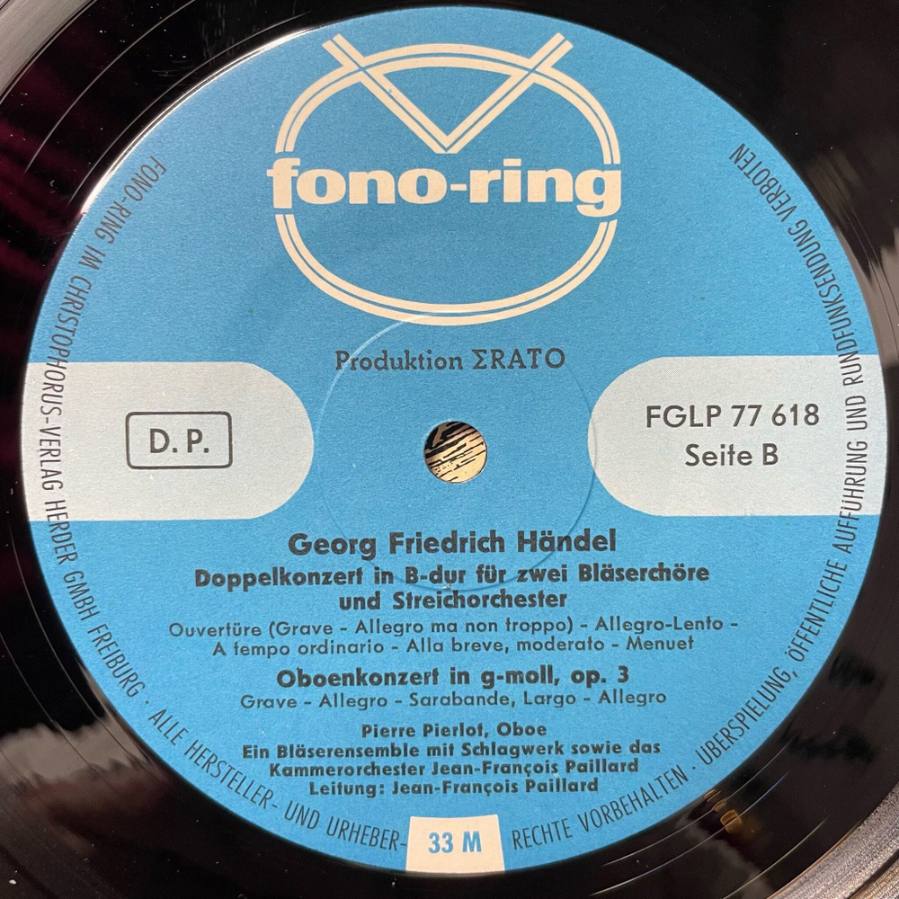 Винтажная виниловая пластинка LP G. F. Handel Гендель, Jean Francois Paillard Konigliche Feuerwerksmusik (Germany 1963)
