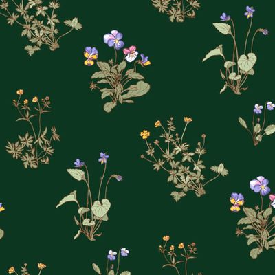 Фиалки и лютики на зелёном (крупные)