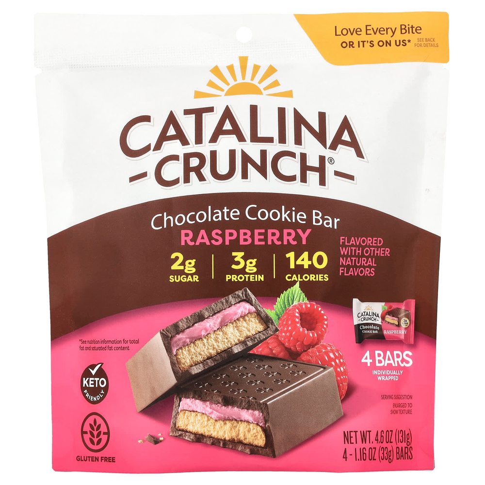 Catalina Crunch, Шоколадное печенье, малиновое, 4 батончика, 33 г (1,16 унции)