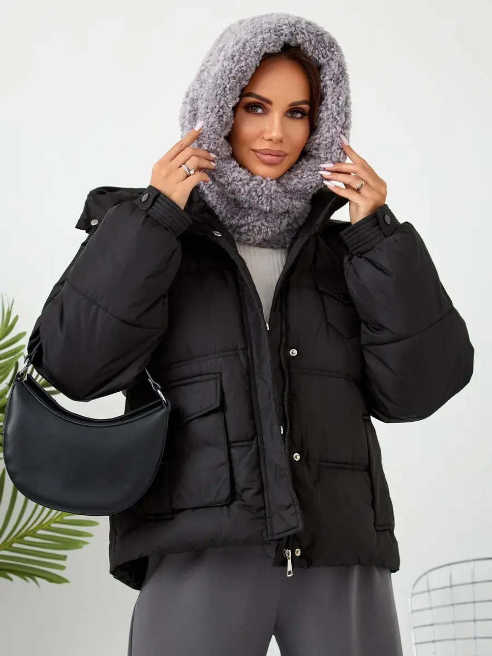 Капор зимний вязаный капюшон на флисе