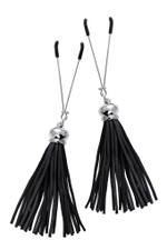 Зажимы на соски «Вилки» с черными кисточками из замши (Цвет: черный)