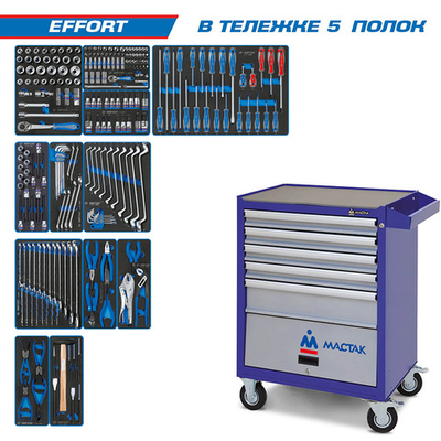 KING TONY (934-235AMB) Набор инструментов "EFFORT" в синей тележке, 235 предметов