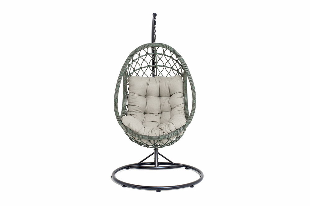 "Венеция" подвесное кресло-кокон из искусственного ротанга, цвет серый с бежевой подушкой