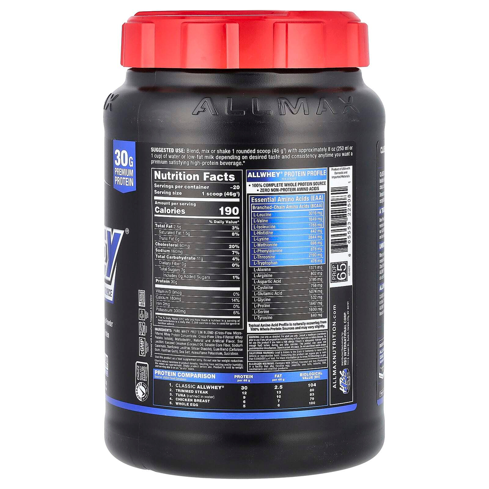 ALLMAX, CLASSIC ALLWHEY®, 100% сывороточный протеин, со вкусом ванили, 907 г (2 фунта)