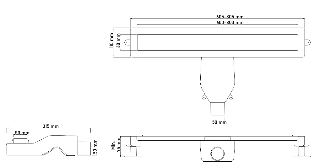 Душевой лоток Boheme Premium Linear 60 982-60-GM GUN METAL