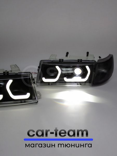 Фары ВАЗ 2110, 2111, 2112 передние с тонированными галочками в стиле BMW c Bi LED модулями, тонированные поворотники