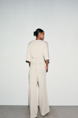 ZARA ПРЯМЫЕ ХЛОПКОВЫЕ БРЮКИ, ЭКРЮ