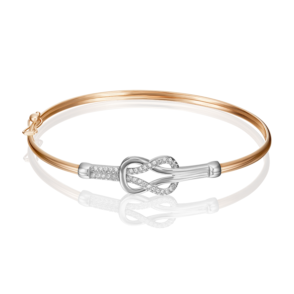 Браслет жесткий из комбинированного золота с фианитами