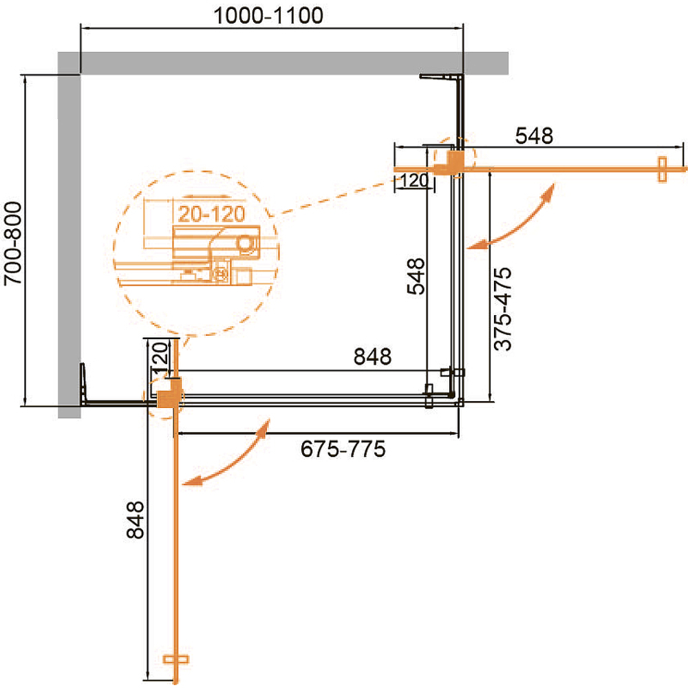 Душевой уголок Cezares Slider 110x80 SLIDER-AH-2-70/80-100/110-C-Cr профиль Хром стекло прозрачное