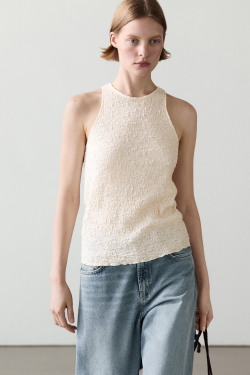 Massimo Dutti Топ с горловиной халтер из ткани с рельефным узором, натуральный/кремовый
