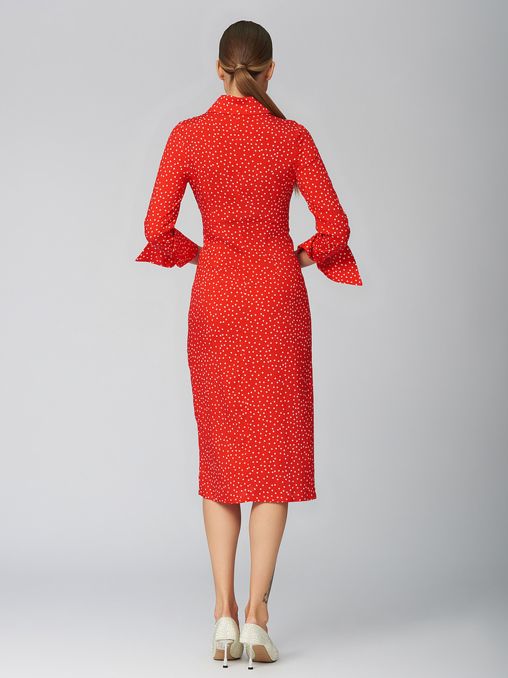 Платье-рубашка, с сборкой в горох