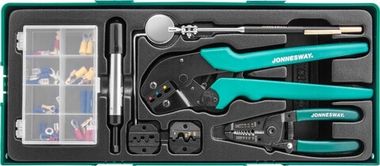 Пресс-клещи обжимные с аксессуарамии расходными материалами в ложементе JONNESWAY V1311SP