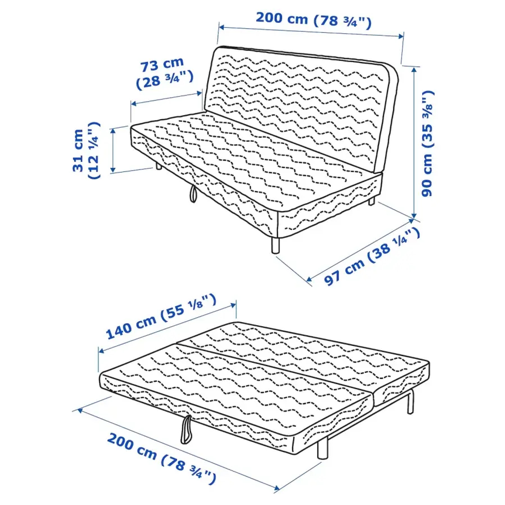 3-местный диван-кровать - IKEA NYHAMN/НЮХАМН ИКЕА, 90х97х200 см, черный