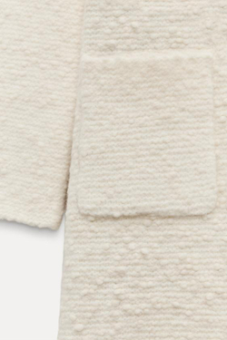 ZARA ТРИКОТАЖНОЕ ПАЛЬТО ИЗ СМЕСОВОЙ ШЕРСТИ, БЕЛЫЙ