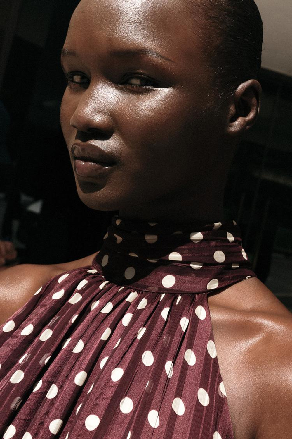 ZARA ПЛАТЬЕ МИДИ В ГОРОШЕК, ЭКРЮ/ГРАНАТОВЫЙ