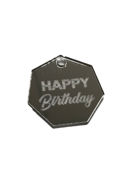 МИНИ Медальон "Happy Birthday" 5шт серебро, акрил премиум (с отверстием)