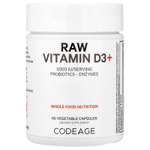 Codeage, Необработанный витамин D3 +, 60 растительных капсул