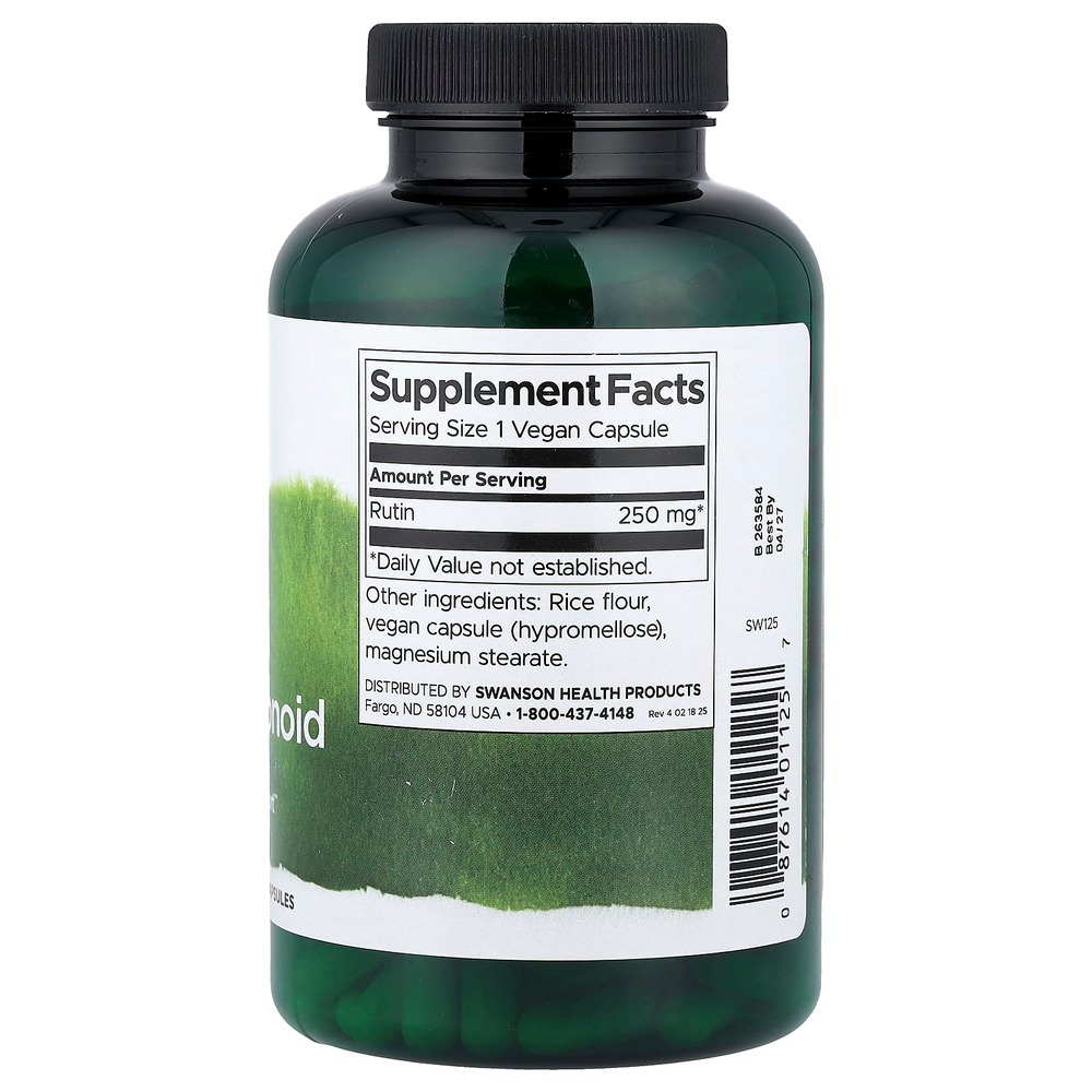 Swanson, рутин, натуральный биофлавоноид, 250 мг, 250 веганских капсул