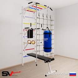 Шведская стенка Sv Sport 56430 (Турник рукоход/Брусья/Стойка/Скамья/Канат/Кольца/Цепь/Мешок 30кг/Канатный лаз)