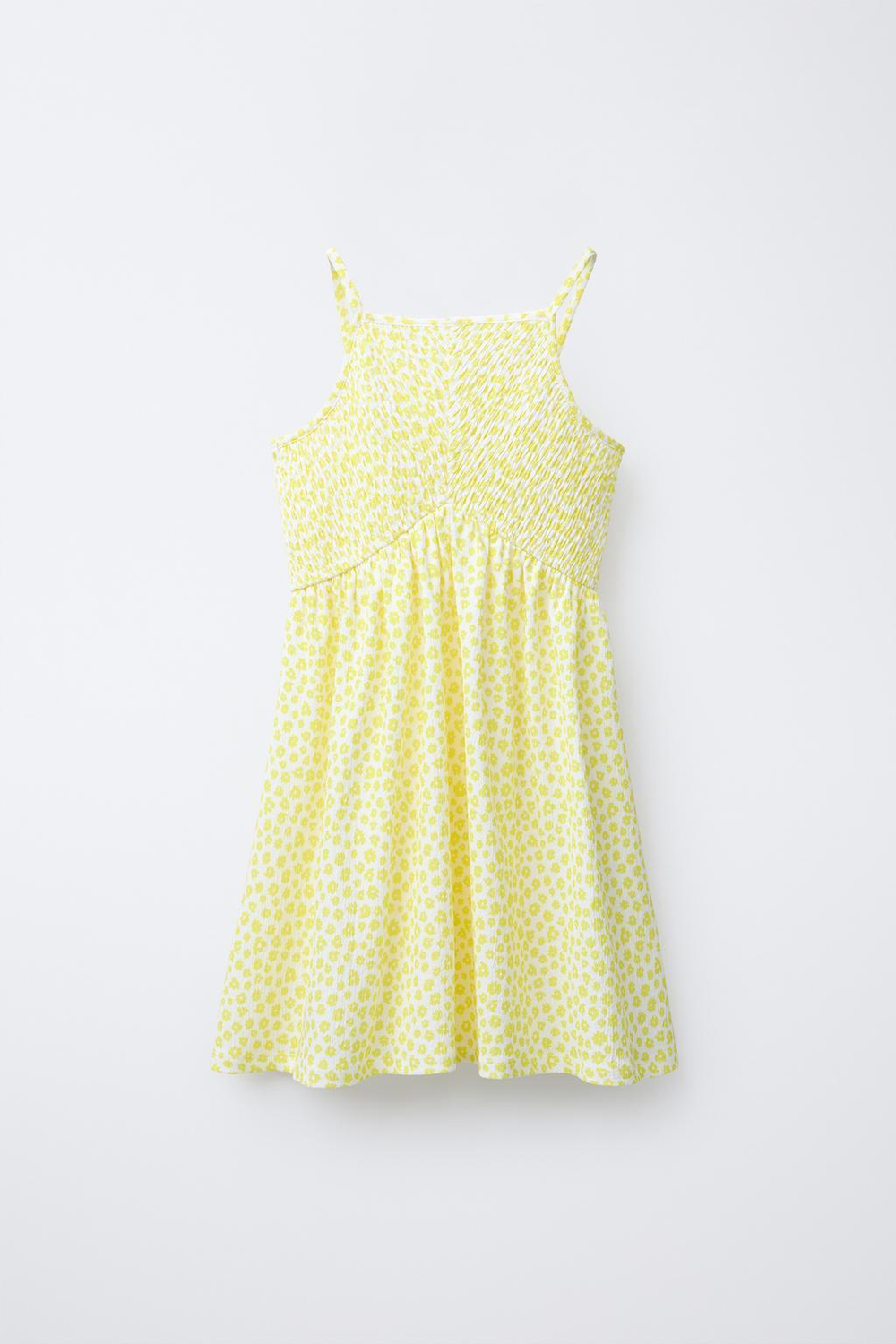 ZARA ПЛАТЬЕ С РЕЛЬЕФНЫМ УЗОРОМ В КЛЕТКУ ВИШИ, ЖЕЛТЫЙ