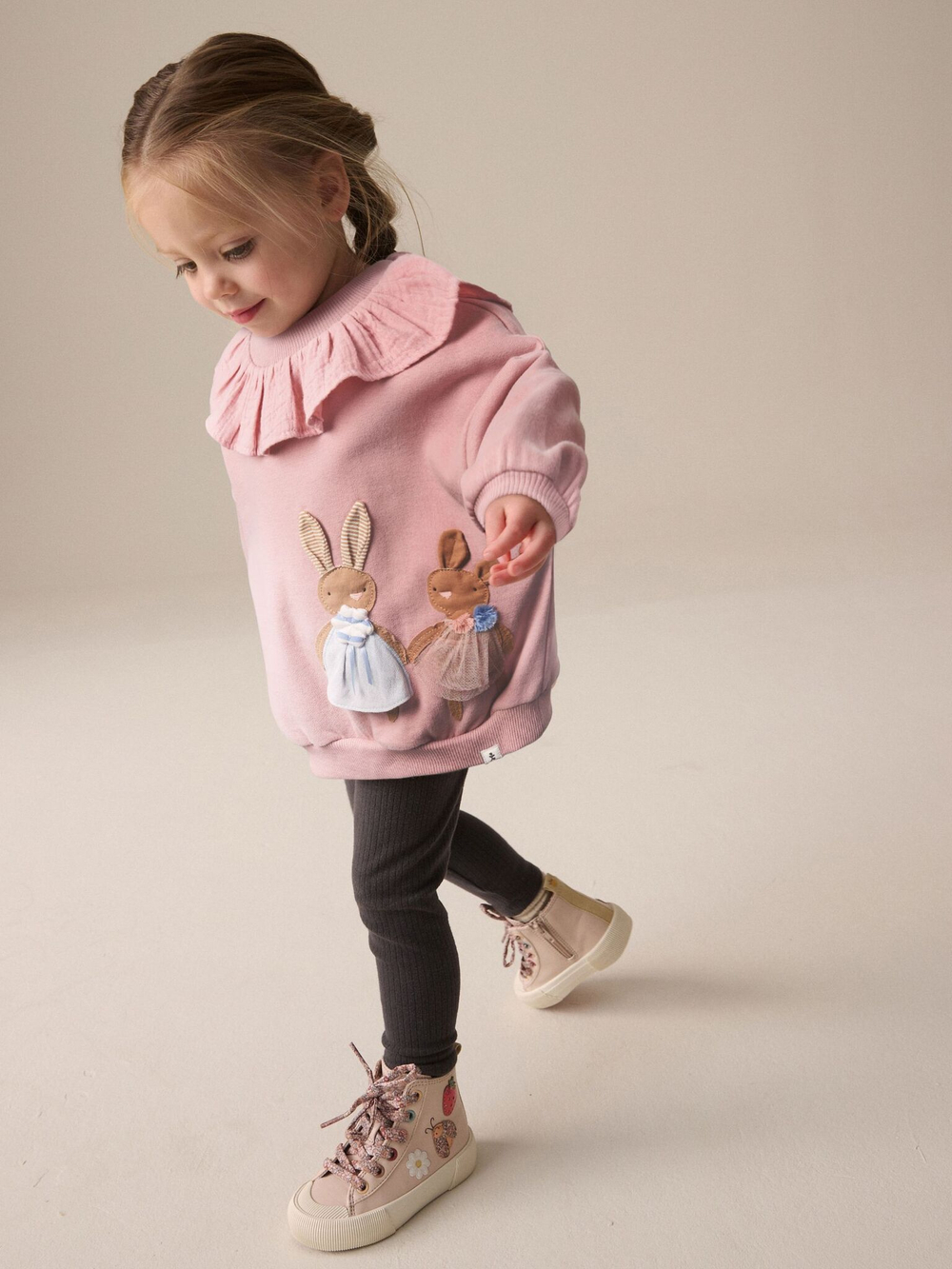 Толстовка с воротником и легинсы в комплекте для девочки Next E54-942, Розовый, Темно-серый