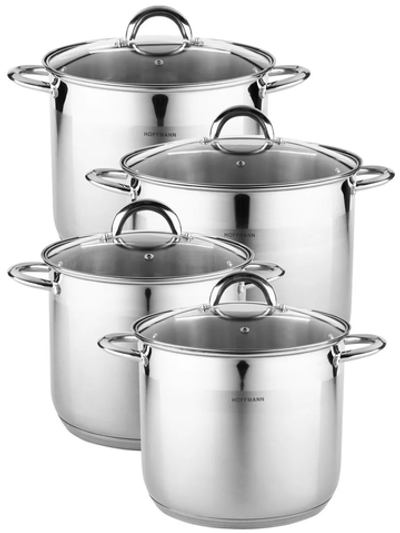 Набор посуды 8 пр, сталь 0,5 мм: кастрлюли 7,5 л. 22см 9,5 л 24 см 12,0 л 24 см 14,2л 28 см