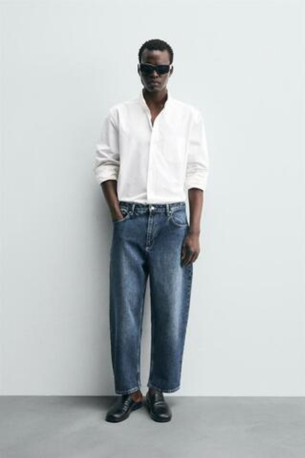 ZARA ДЖИНСЫ TAPERED WIDE FIT, СИНИЙ