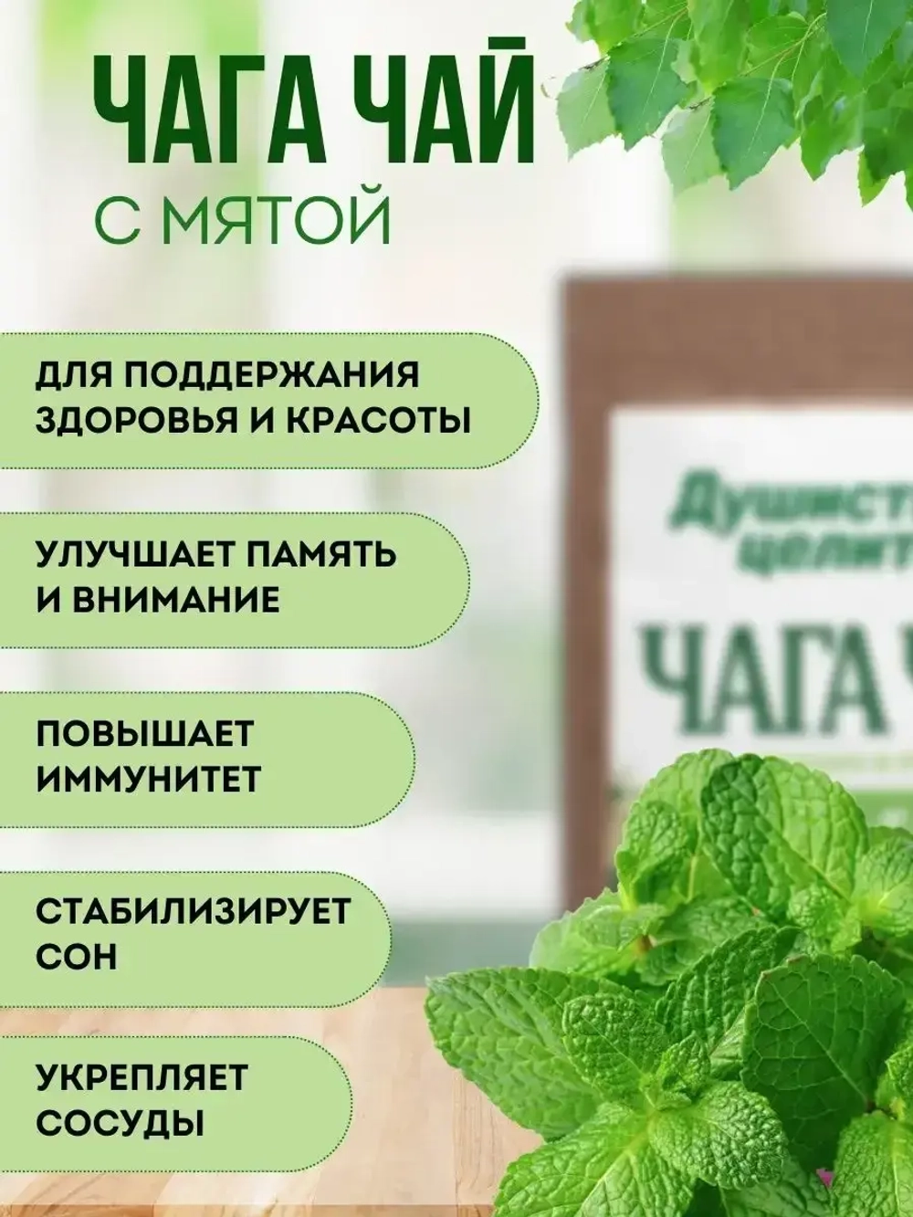 Травяной чага чай с мятой 100 грамм