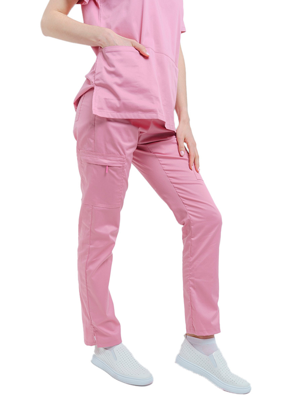 Брюки медицинские женские Тезис TZ210, на резинке со шнурком, розовый, 42