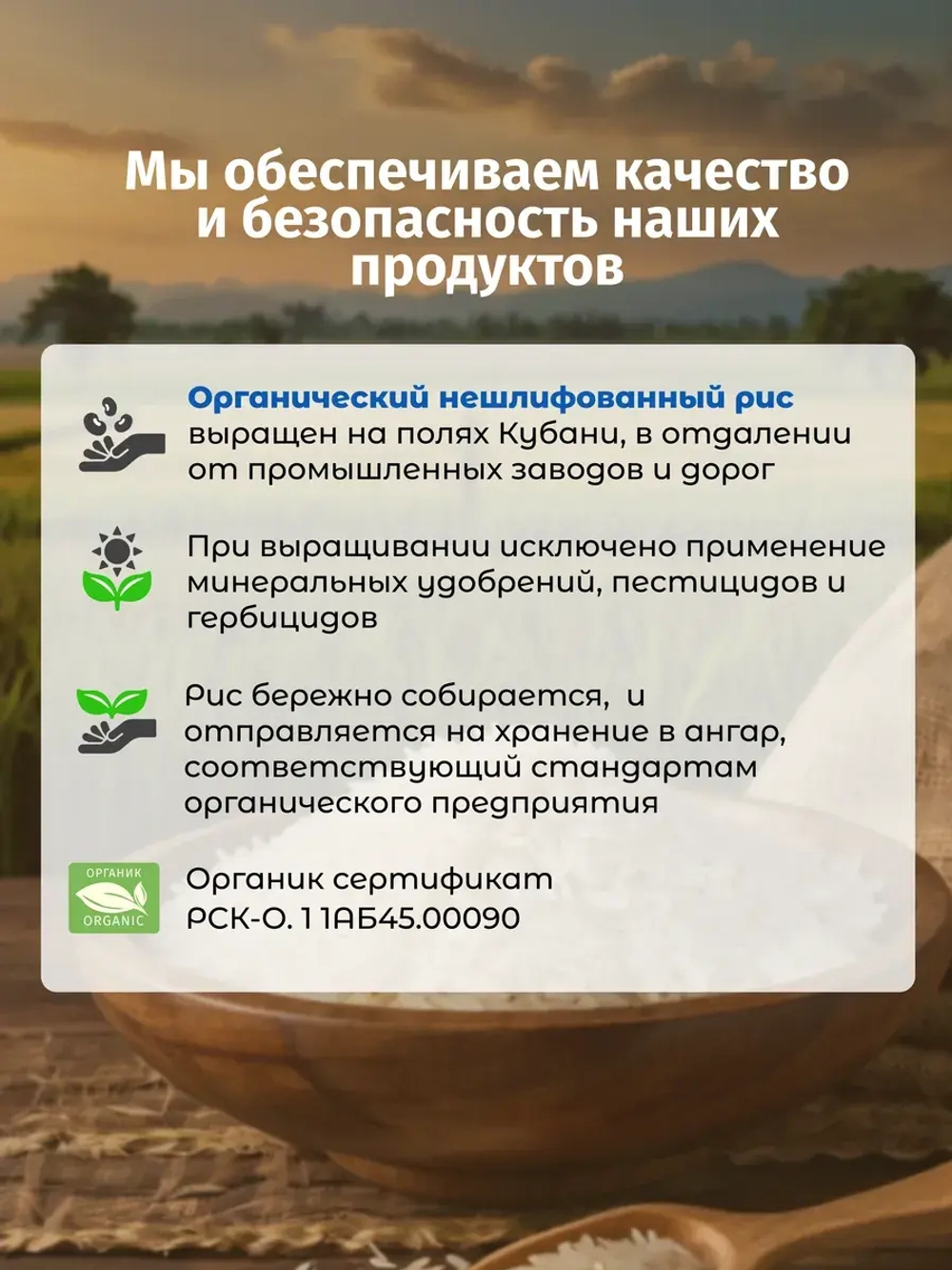 Рис нешлифованный органический, 500 гр * 2 шт, 1 кг